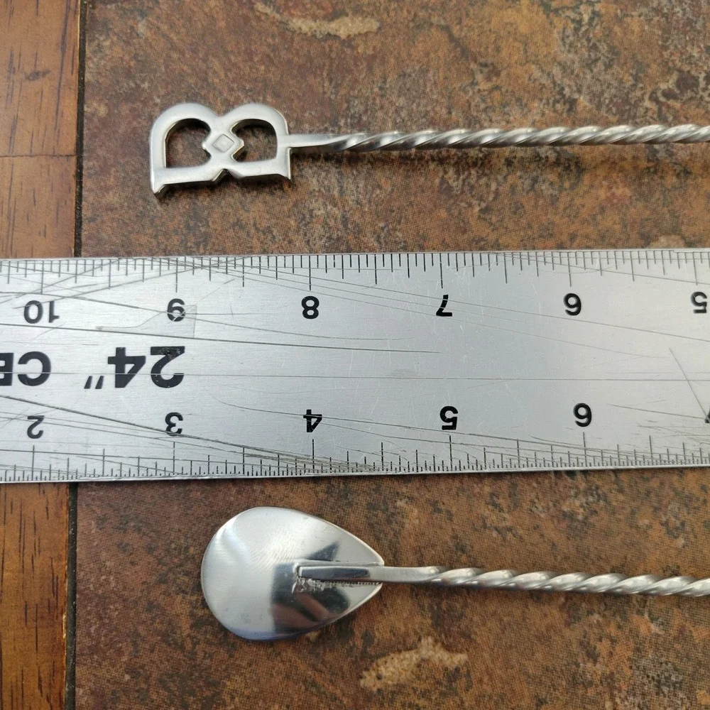 Vintage MCM Bar Set Cocktail Spoon & Long Handle Jigger Silver Stainless Steel